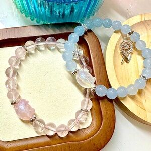 Hello Kitty Blue Chalcedony/ Rose quartz bracelet